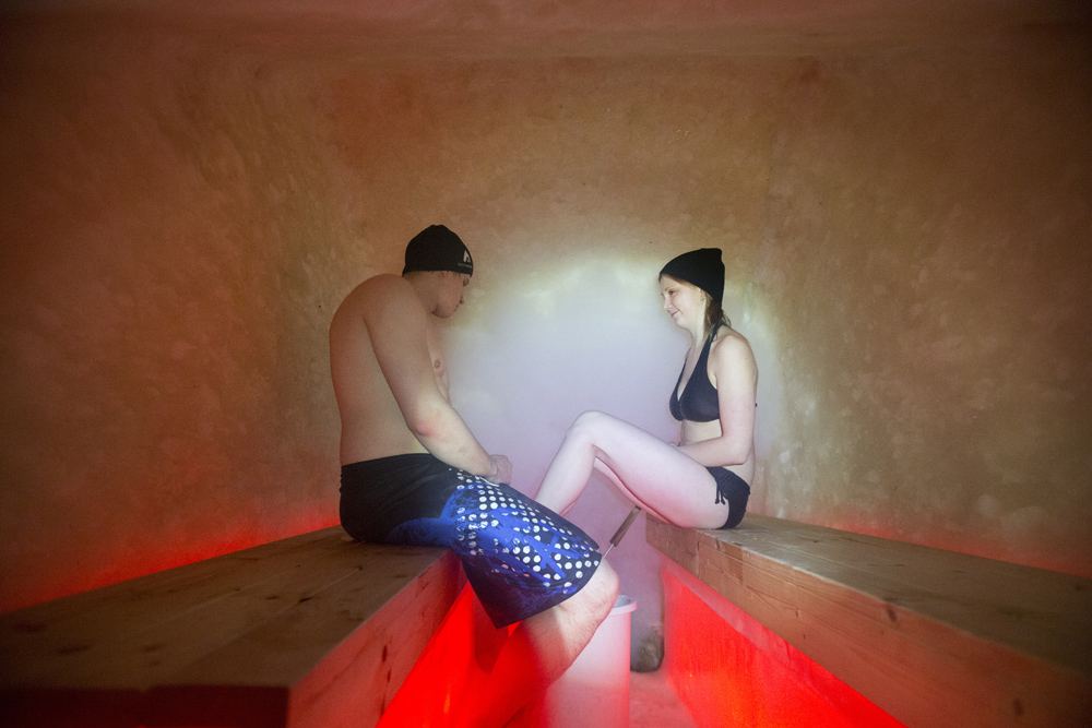 Steam comes to snow sauna 1.jpg