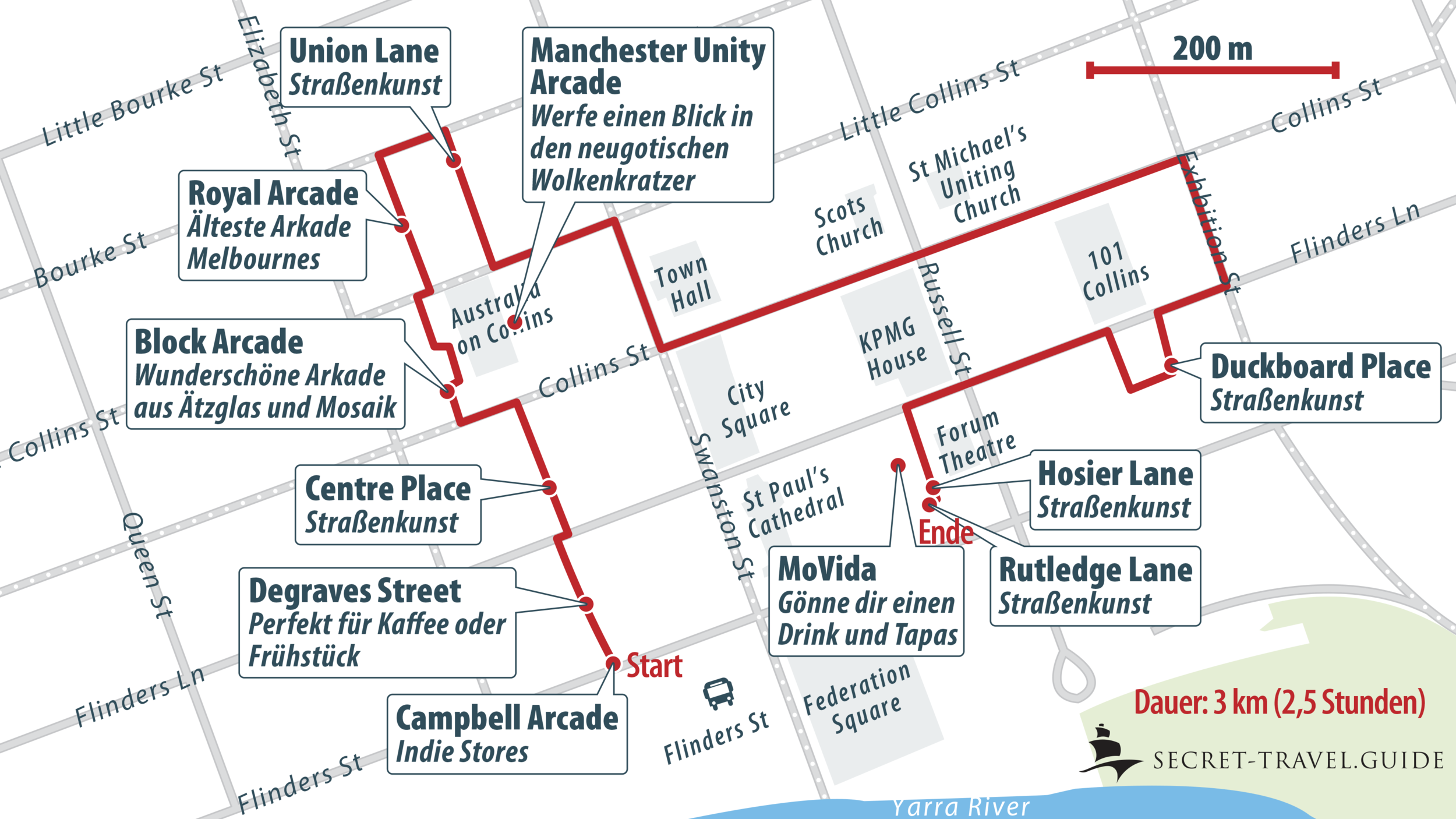 Karte Stadttour durch Melbourne
