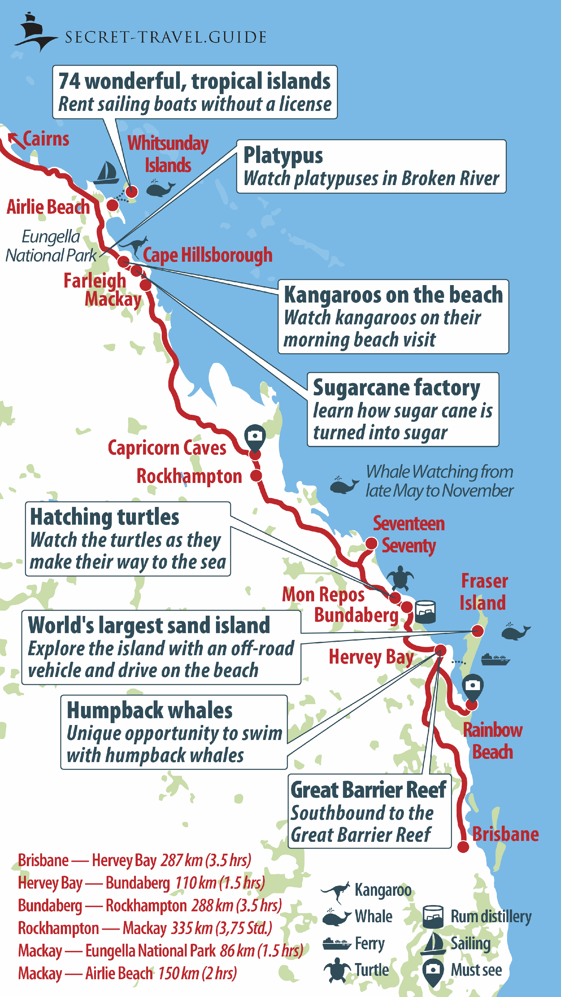Map of Queensland - Brisbane to Airlie Beach