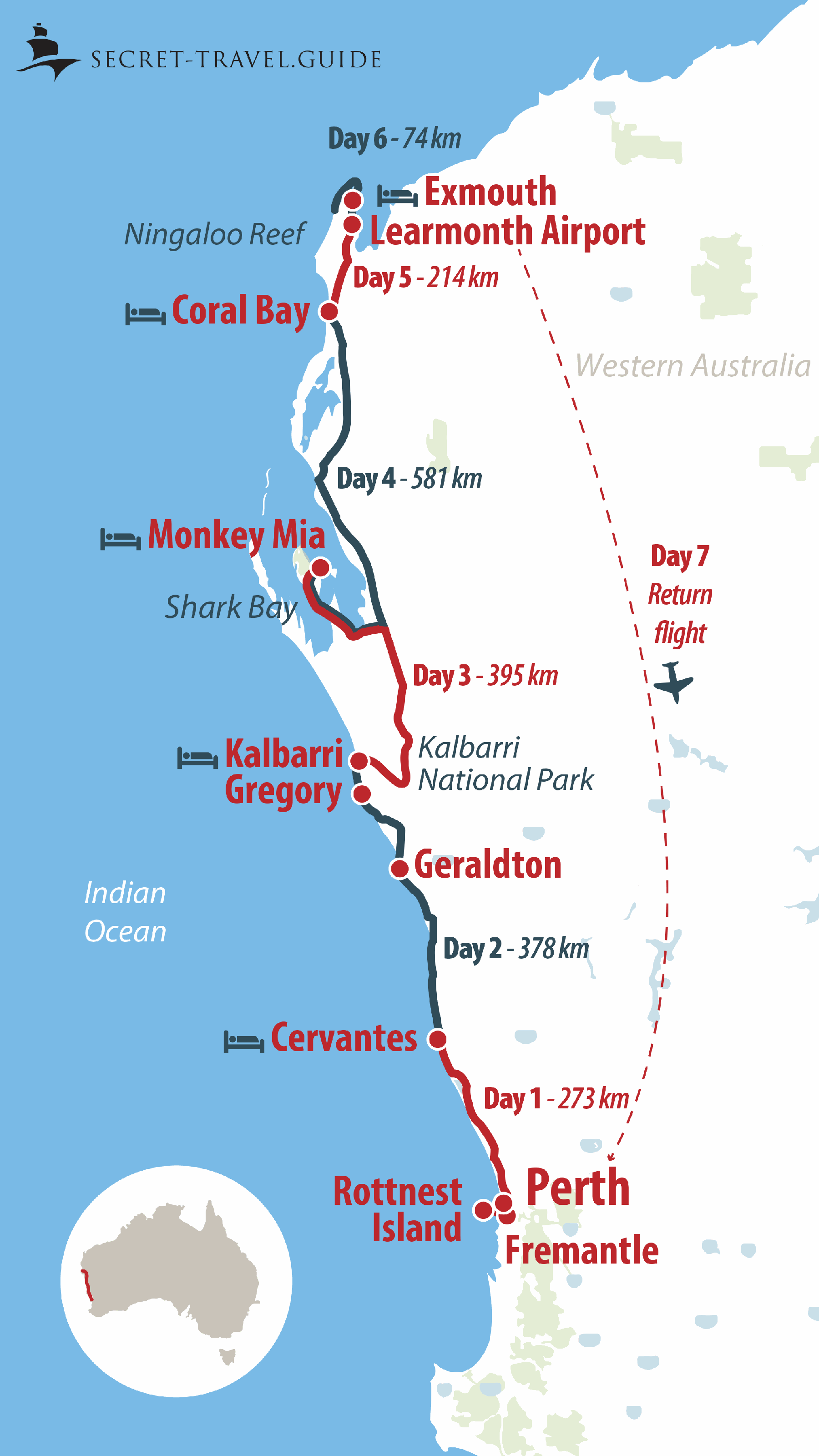 Western Australia map - Perth to Exmouth
