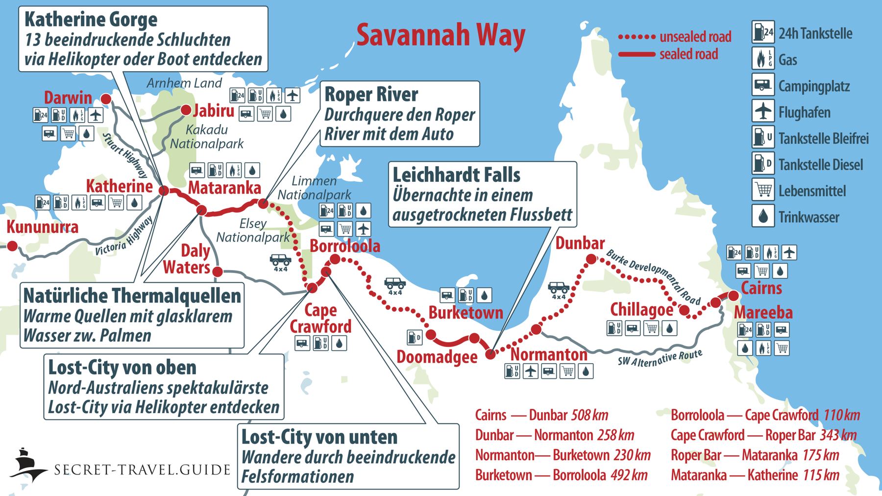 Übersichtskarte Savannah Way (Cairns to Katherine)